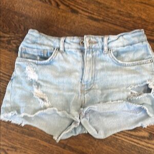 Zara Blue Jean Shorts Distressed High-Waisted